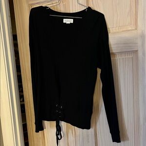 Velvet Women's Black Lace-Up Long super soft thermal Sleeve Top